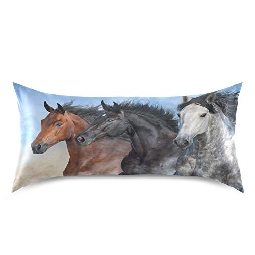  Three Horses Run Satin Pillowcase For Hair And Skin With Envelope Closure, Soft And Cozy, Wrinkle Fade Resistant Satin Pillowcase Size Standard 20x26in
