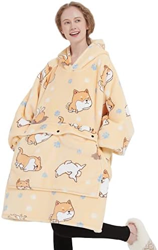  NOUKOW Wearable Blanket Hoodie Oversized Sherpa Blanket Sweatshirt Flannel Sweater Blanket With Large Pocket