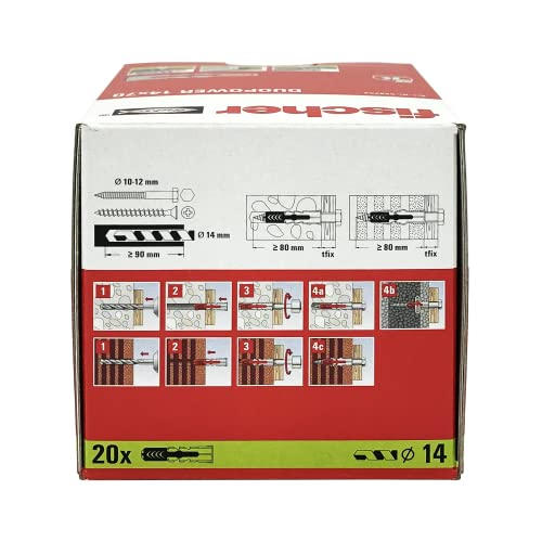  Fischer DuoPower Wall Plug, Ohne Schraube, Grey/Red, 20 Stück