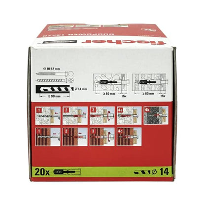  Fischer DuoPower Wall Plug, Ohne Schraube, Grey/Red, 20 Stück