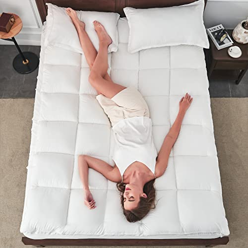  Ymula Mattress Topper Queen, Extra Thick Mattress Pad Pillow Top For Deep Sleep, Soft Mattress Protector Cover With 8"-21" Deep Pocket Overfilled 3D Snow Down Alternative Filling (White)