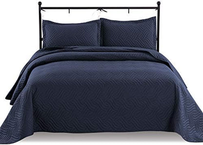  Luxe Bedding 3-Piece Oversized Quilted Bedspread Coverlet Set (King/Calking, WAVA/Navy)