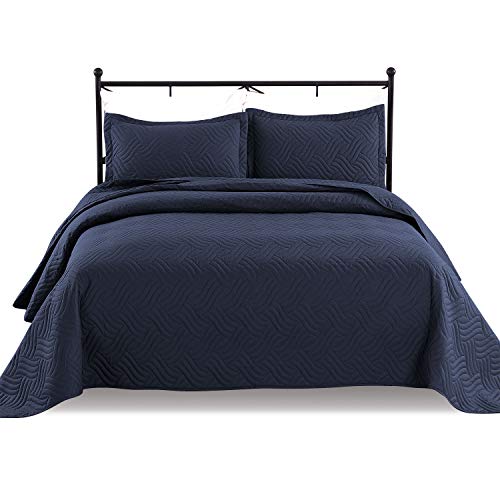  Luxe Bedding 3-Piece Oversized Quilted Bedspread Coverlet Set (King/Calking, WAVA/Navy)