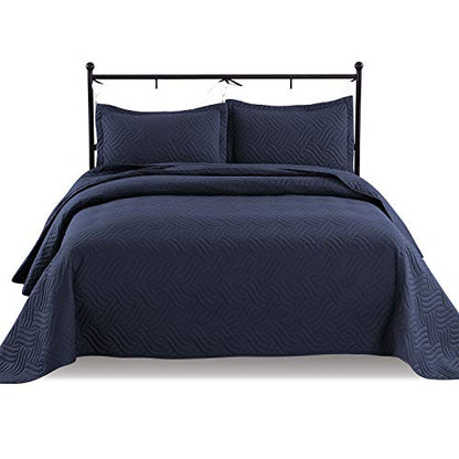  Luxe Bedding 3-Piece Oversized Quilted Bedspread Coverlet Set (King/Calking, WAVA/Navy)