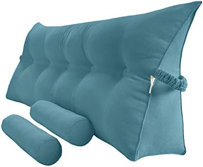  Peachwell Triangular Reading Bed Rest Pillow Large Bolster Cushion Headboard Backrest Wedge Pillow With Two Detachable Roll Pillows For Neck & Lumbar Support (Grey, Queen: 59 X 8 X 20 Inches)