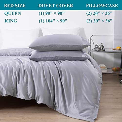  MISERRO Gray Duvet Cover Queen Size - Silky Soft For Hair And Skin Duvet Cover Set 3 Pieces With Zipper Closure, 1 Duvet Cover And 2 Pillow Shams