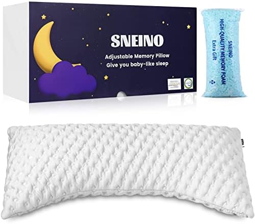  SNEINO Neck Pillows For Pain Relief Sleeping Queen Size - Shredded Memory Foam Pillows, Adjustable Bed Pillows For Back, Stomach And Side Sleeper, Extra Fill Included, CertiPUR-US/Oeko-TE（Grey）