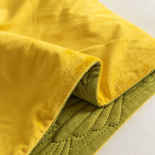  BiiKoon Quilted Bed Runners Solid Dutch Velvet Bed Scarves For Foot Of Bed Shell Pattern Bed End Towel For For Queen Double Single King Size Bed,Green Yellow 45 * 210cm