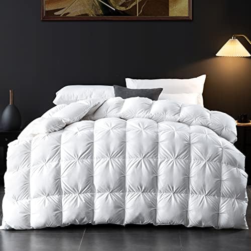  Premium Goose Down Comforter Queen Size, Thick Goose Feather Down Comforter For Winter With Ultra-Soft Cotton Cover, 44 Oz Fluffy Down Duvet Insert With Storage Bag (90x90)
