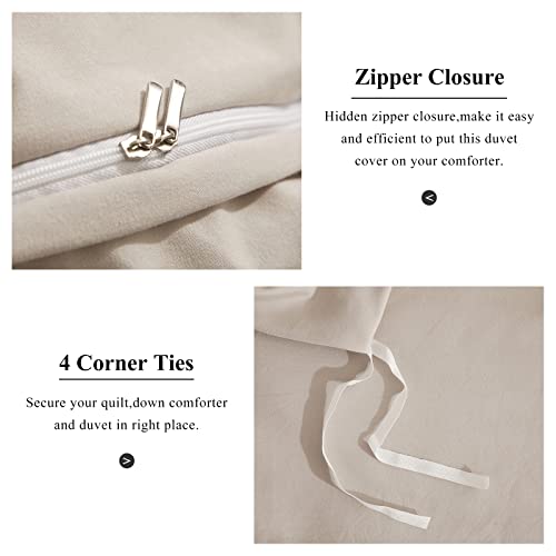  Queen Beige Duvet Cover Washed Microfiber Cream Beige Tan Khaki Quilt Cover Sets Queen Size 3 Pieces Tan Solid Color Bedding Sets (1 Queen Beige Duvet Cover And 2 Pillow Shams)