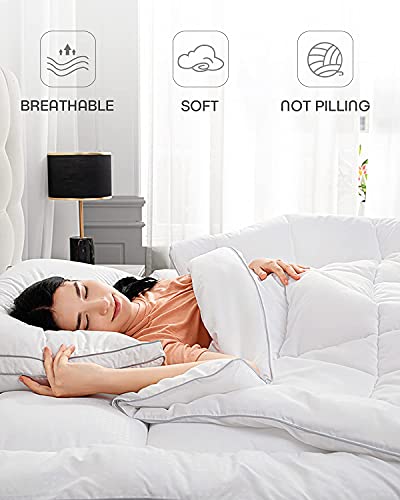  Down Alternative Comforter Queen Size, Ultra Soft Duvet Insert With Corner Tabs, Fluffy Warm All Season Quilted Soft Reversible Hotel Collection, White