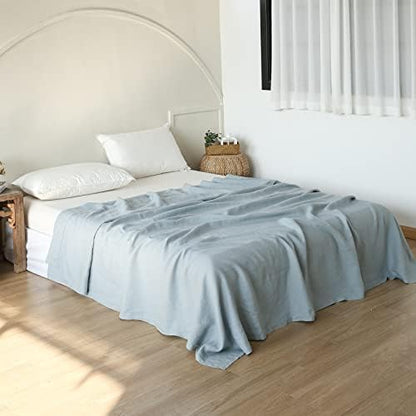 Simple&Opulence French Linen Flat Sheet With Embroidered Border-100% Stone Washed Flax Bedding,Queen Size(90''x102'') Ultra Soft,Breathable Flat Top Sheet-1 Piece Bed Flat Sheet Only(Linen)
