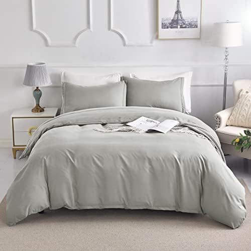  Duvet Cover Set King Size, Ultra Soft Washed Microfiber Duvet Covers, 3 Pieces Bedding Duvet Cover Sets(1 Duvet Cover, 2 Pillowcases) With Zipper Closure & Corner Ties (Light Green, King)