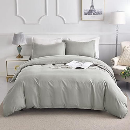  Duvet Cover Set King Size, Ultra Soft Washed Microfiber Duvet Covers, 3 Pieces Bedding Duvet Cover Sets(1 Duvet Cover, 2 Pillowcases) With Zipper Closure & Corner Ties (Light Green, King)