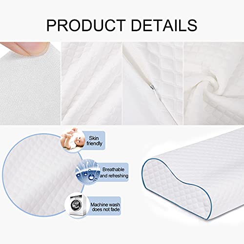  Memory Foam Contour Pillow, Neck Support Cervical Bed Pillow For Sleeping, Side Sleeper - Relieve Neck Pain With Washable Zippered Soft Cover