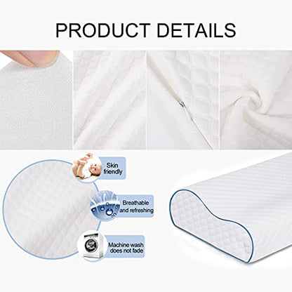  Memory Foam Contour Pillow, Neck Support Cervical Bed Pillow For Sleeping, Side Sleeper - Relieve Neck Pain With Washable Zippered Soft Cover