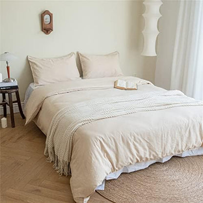  BISELINA French Linen Duvet Cover Set 3pcs With Hidden Zipper Closure Natural Flax Cotton Blend Solid Color Soft Breathable Luxury Farmhouse Bedding -King Size, White