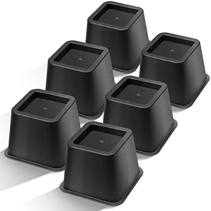  USION Bed Risers 4 Inch, Set Of 6 Bed Lifts Risers Up To 3300 Lbs,Square Risers Blocks For Sofa,Table,Couch,Chair Or Desk,Dorm Room(Black)