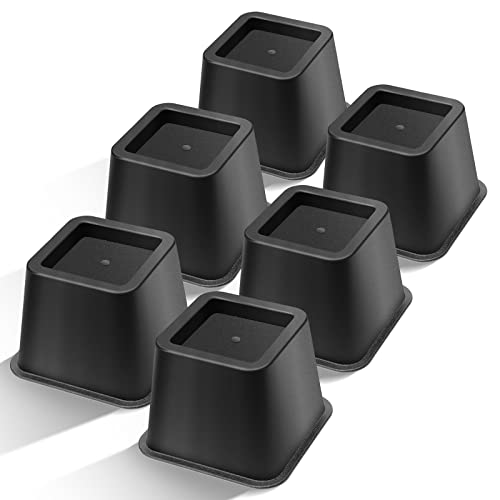  USION Bed Risers 4 Inch, Set Of 6 Bed Lifts Risers Up To 3300 Lbs,Square Risers Blocks For Sofa,Table,Couch,Chair Or Desk,Dorm Room(Black)