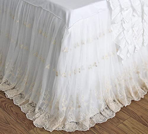  Shabby Luxury Lace Bed Skirt Cream White Dust Ruffle Bed Skirts Cotton Unique Bedroom