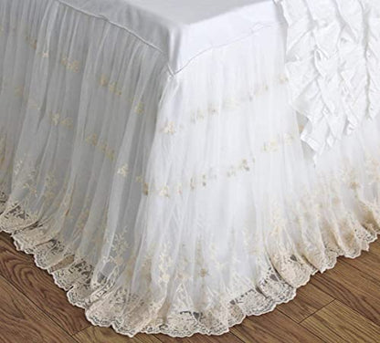  Shabby Luxury Lace Bed Skirt Cream White Dust Ruffle Bed Skirts Cotton Unique Bedroom