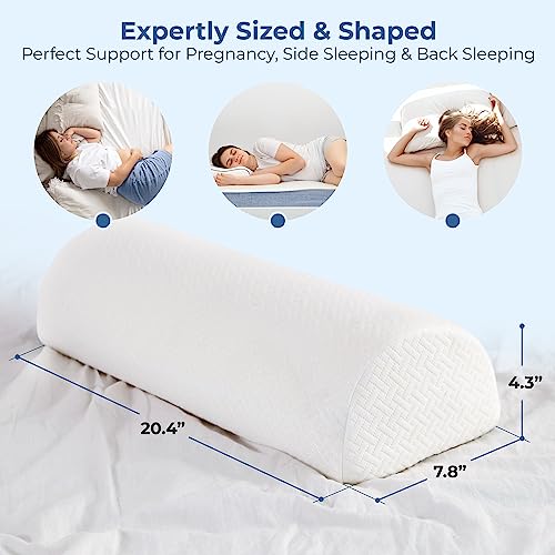  Half Moon Bolster Semi-Roll Pillow - Ankle And Knee Support - Leg Elevation - Back, Lumbar, Neck Pain Relief - Pad For Side And Stomach Sleepers - Premium Quality Memory Foam - Breathable Cover