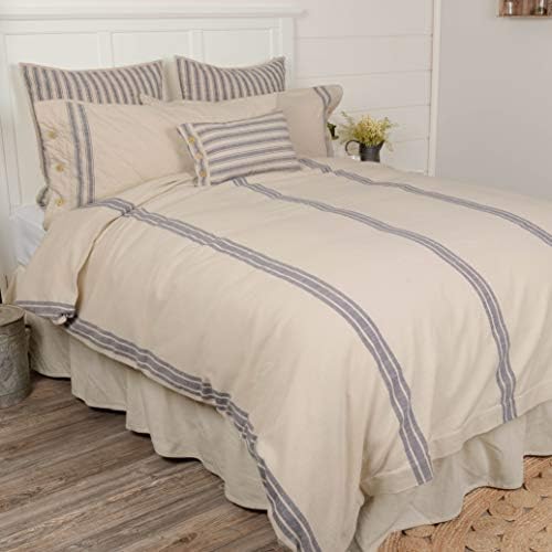  Market Place Blue Grain Sack Stripe Queen Duvet Cover