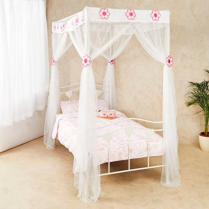  Wremedies For Easier Living Pink Princess Bed Canopy For Girls Mosquito Netting Bed Easy Installation Flower Bedroom Accessory Hanging Curtain Birthday Gift Single Bed Tent Pink + White