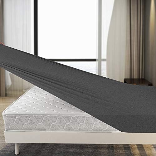  Stretchy Twin Fitted Sheet Only - Jersey Knit & Super Stretch, Snug Fit For Twin/Single, Twin XL Or RV/Camper Twin Size Mattress Deep Or Shallow Pocket, Non-Slip & Ultra Soft - Black/Gray