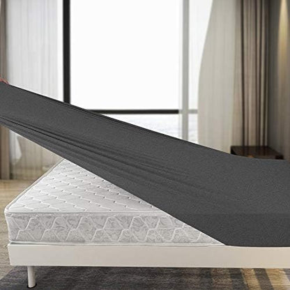  Stretchy Twin Fitted Sheet Only - Jersey Knit & Super Stretch, Snug Fit For Twin/Single, Twin XL Or RV/Camper Twin Size Mattress Deep Or Shallow Pocket, Non-Slip & Ultra Soft - Black/Gray