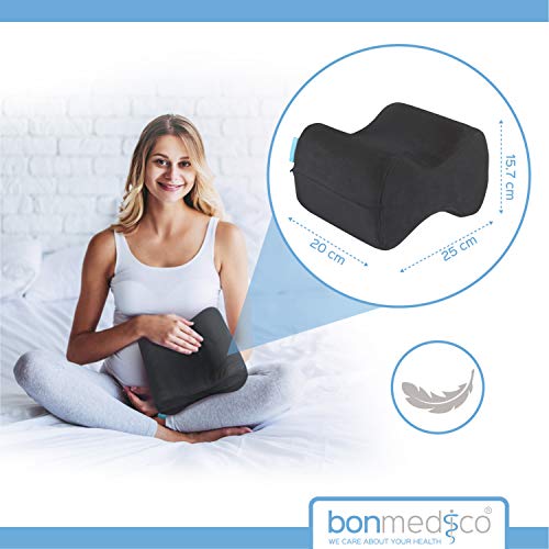  Bonmedico Knee Pillow Knee Support - Home Office Side Sleeper Pillow For Between Legs When Sleeping, Soft Memory Foam Made For Sciatica Pain Relief And Back Pain Relief, Black