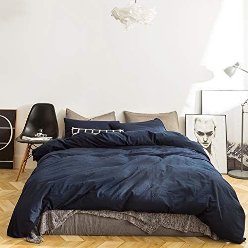  Light Blue Duvet Cover Queen Size 100% Washed Cotton Blue Duvet Cover 3 Pieces Set 1 Pale Blue Duvet Cover With Zipper Ties 2 Pillowcases Luxury Soft Baby Blue Bedding Set Durable Comfortable