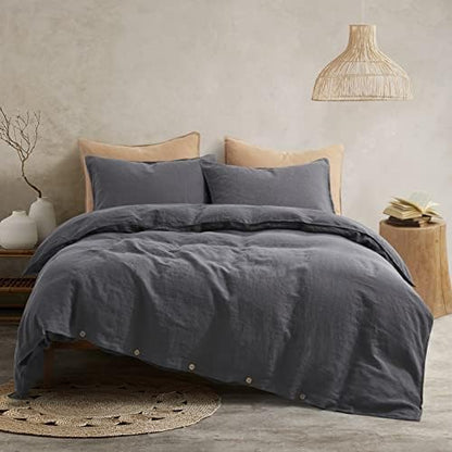  ATLINIA Bedding Duvet Cover Set Linen - 100% French Flax Washed Bed Sets Farmhouse Comforter Cover Set (1 Duvet Cover And 2 Pillow Shams) King Size Natural