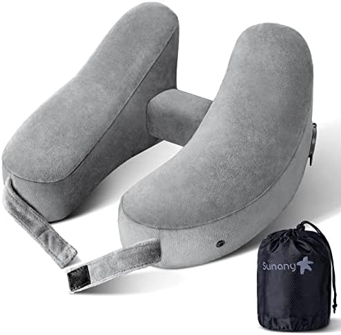  Neck Pillow For Travel Inflatable Airplane Pillow Comfortably Supports Head, Neck And Chin, Inflatable Travel Pillow With Soft Velour Cover And Portable Drawstring Bag (Black)