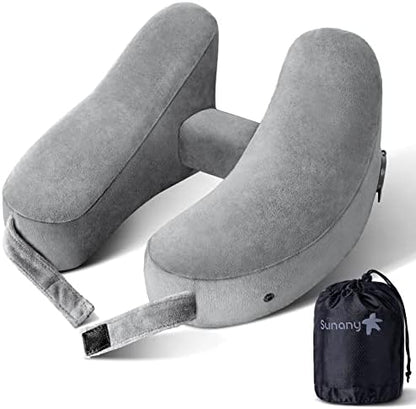  Neck Pillow For Travel Inflatable Airplane Pillow Comfortably Supports Head, Neck And Chin, Inflatable Travel Pillow With Soft Velour Cover And Portable Drawstring Bag (Black)