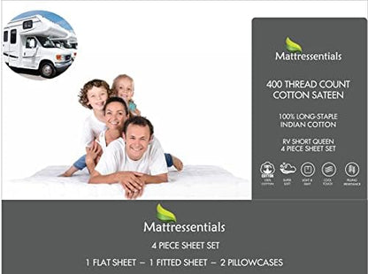  RV Short Queen Size 100% Cotton Sheets Set - 400 Thread Count - Ivory - 4pc Long Staple Combed Cotton Bed Sheets - Breathable, Sateen Weave For Soft & Silky Feel, Fits Mattress Up To 16'' Deep Pocket