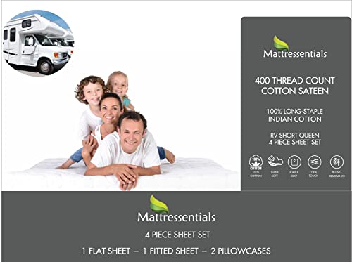  RV Short Queen Size 100% Cotton Sheets Set - 400 Thread Count - Ivory - 4pc Long Staple Combed Cotton Bed Sheets - Breathable, Sateen Weave For Soft & Silky Feel, Fits Mattress Up To 16'' Deep Pocket