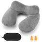  HITSZS Inflatable Travel Pillow For Airplane Inflatable Neck Pillow For Traveling With Soft Velvet Washable Cover For Sleeping, Airplane,Train, Car, Office, Contoured Eye Masks, Earplugs