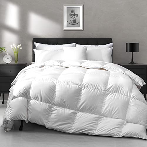  APSMILE All Season Goose Feather Down Comforter King Size - Ultra-Soft 750 Fill-Power Hotel Collection Duvet Insert Fluffy Medium Warm Quilt Comforter With Corner Tabs(106x90, White)