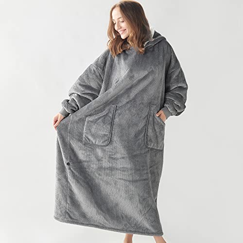  BEDELITE Fleece Sherpa Wearable Blanket Hoodie With Sleeves And Pocket, Cozy Warm Oversized Blanket Sweatshirt