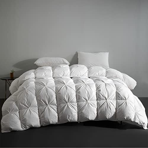  75% White Down Comforter King Size For All Season With 100% Cotton Cover, 600 Fill Power 56OZ Fluffy Duvet Insert With Corner Tabs, Baffle Box Pinch Pleat Design