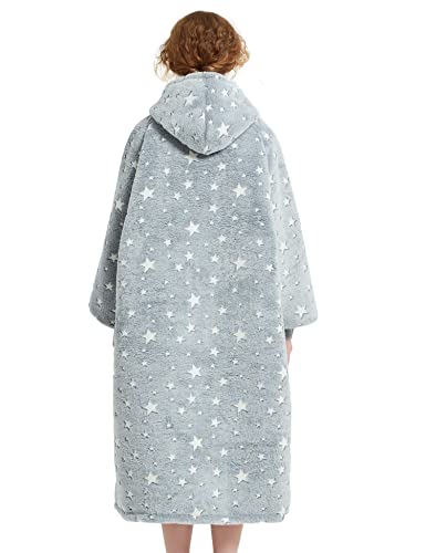  NOUKOW Wearable Blanket Hoodie Oversized Sherpa Blanket Sweatshirt Flannel Sweater Blanket With Large Pocket