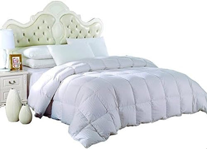  's Queen Size Light Down-Comforter 650-Fill-Power 100% Cotton Shell 300TC - Stripe White