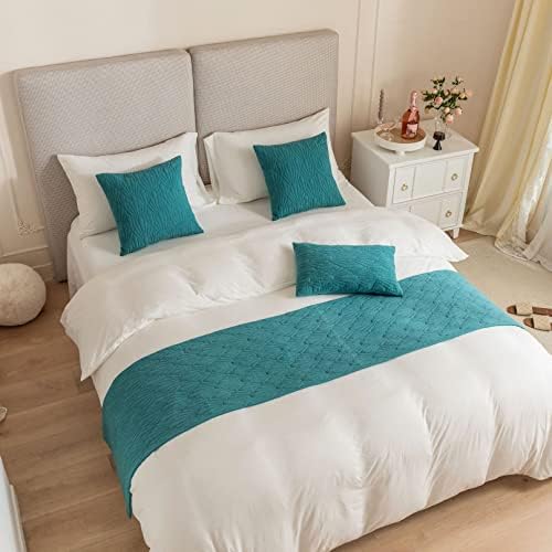  BiiKoon Quilted Bed Runners Solid Dutch Velvet Bed Scarves For Foot Of Bed Shell Pattern Bed End Towel For For Queen Double Single King Size Bed,Green Yellow 45 * 210cm