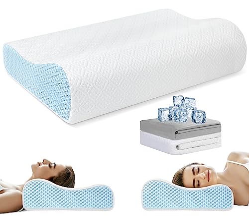  PKBD Queen Size Memory Foam Pillow With 2Pcs Pillowcases,Neck And Shoulder Pain Relief,Ergonomic Orthopedic Cervical Sleeping Pillow Neck Contour Support Bed Pillow For Side,Back And Stomach Sleepers