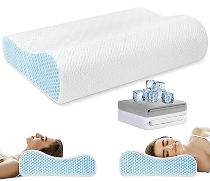 PKBD Queen Size Memory Foam Pillow With 2Pcs Pillowcases,Neck And Shoulder Pain Relief,Ergonomic Orthopedic Cervical Sleeping Pillow Neck Contour Support Bed Pillow For Side,Back And Stomach Sleepers