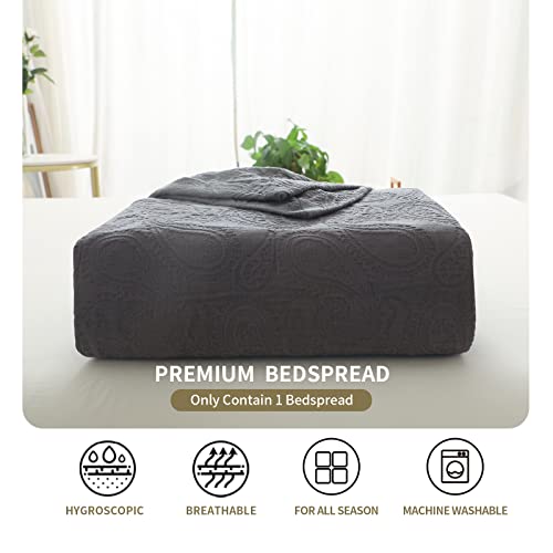  100% Cotton Bedspread Jacquard Super Soft Pattern Quilt Textured Coverlet Home Collection Reversible - Princeton Dark Grey, Twin