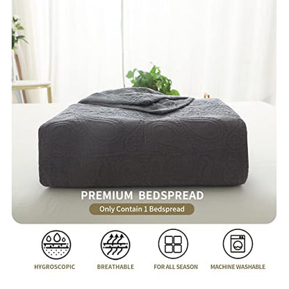  100% Cotton Bedspread Jacquard Super Soft Pattern Quilt Textured Coverlet Home Collection Reversible - Princeton Dark Grey, Twin