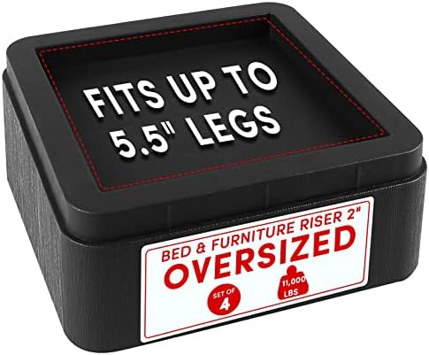  DEDU Oversized Bed Risers Heavy Duty Stackable 4 Pack, Furniture Risers For Sofas 3 Inch Or 6 Inch Supports Up To 11000 Lbs, Square Bed Raising Blocks Fits 5.5 Inch Wide Desk Or Couch (Black)