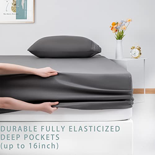  LBRO2M Bed Sheet Set Queen Size 16 Inches Deep Pocket 1800 Thread Count 100% Microfiber Sheet,Bedding Super Soft Comfortable, Cool Warm,4 Piece（Dark Grey）